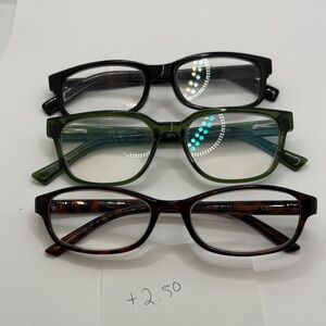Women’s Stylish reading Eyeglasses Trio in Black, Green & Tortoiseshell readers